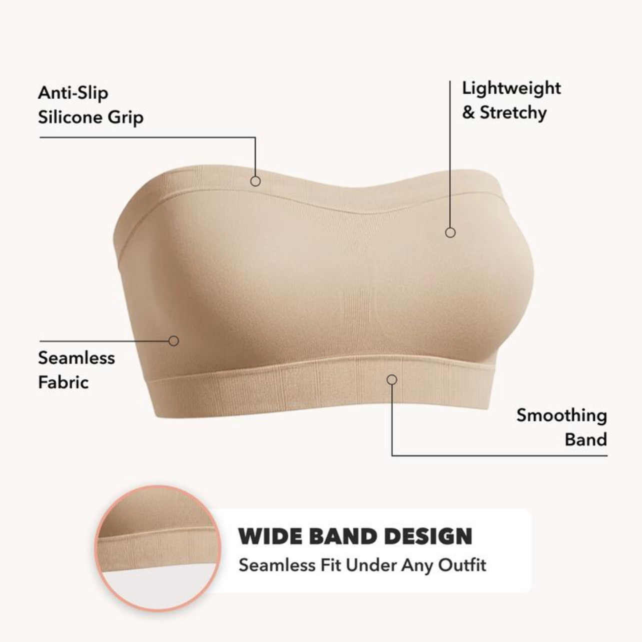 Convertible Strapless Bandeau Bra with Wireless Comfort